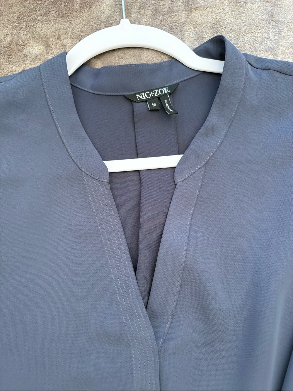 NIC+ZOE Dusty Blue V-Neck Blouse